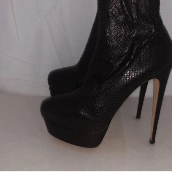 40/US9❤️ BRIAN ATWOOD Black Stretch Snakeskin Over Knee High Heels Thigh Boots - Picture 15 of 16